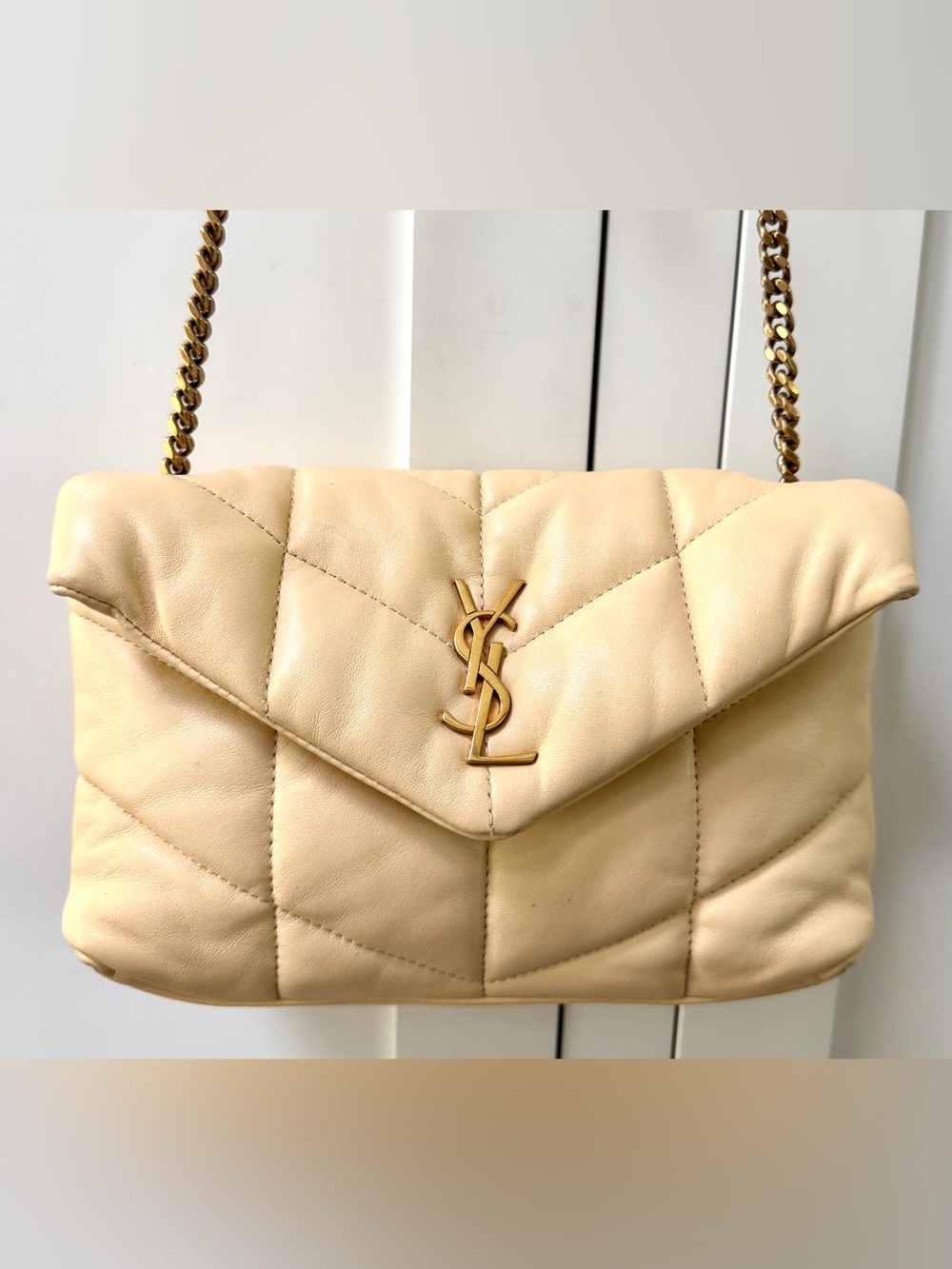 SAINT LAURENT YSL Toy Loulou Puffer Pale Yellow Lambskin Crossbody Bag
